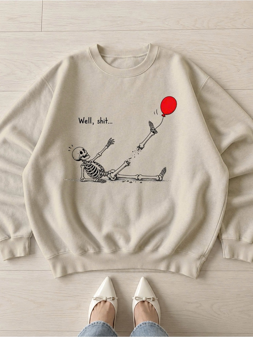 Cream Skeleton & Red Balloon Graphic Tee
